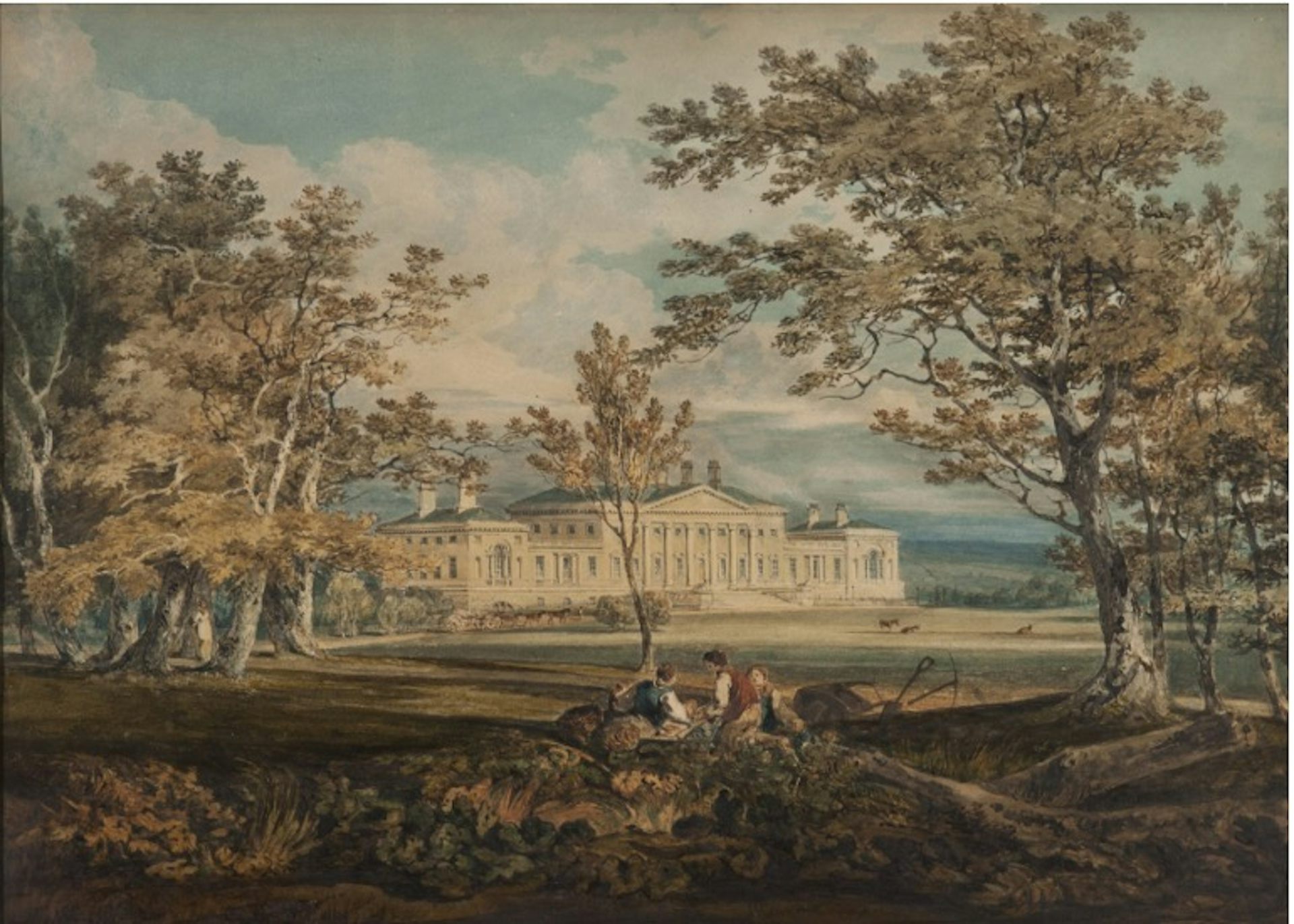 Painting of Harewood House and surrounding trees