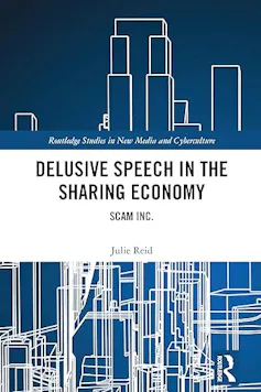 A book cover in blue with a white illustration that is a line drawing showing buildings, all connected as if in a network.