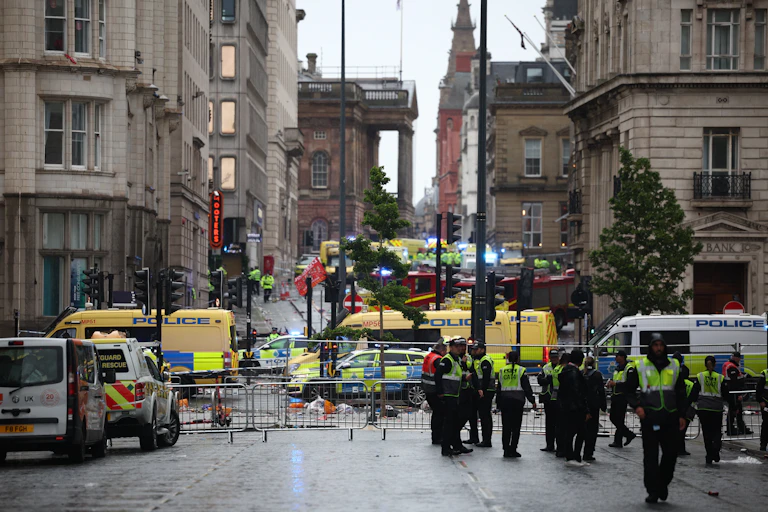 The aftermath of the Liverpool car-ramming incident is seen