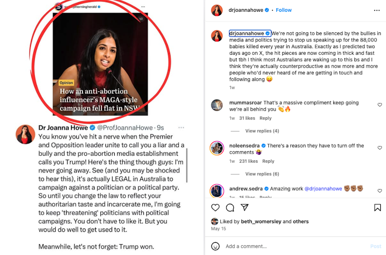 An Instagram screenshot of a woman