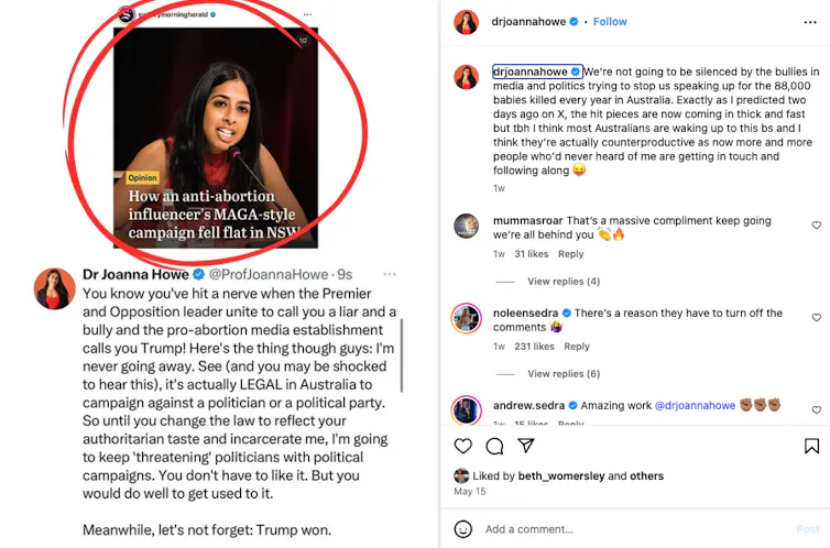 An Instagram screenshot of a woman
