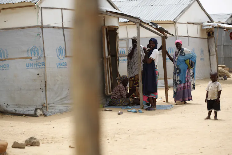 A group of Nigerians in a camp for displaced people.