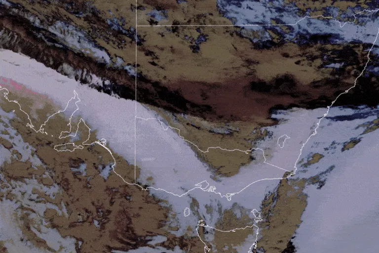 A false-colour satellite video of a dust storm