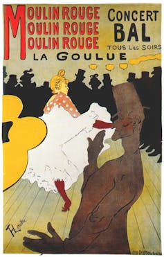 Javier de Juan, Endless caricature 1 The poster in which the woman dances can, while shadowed by men are watching.