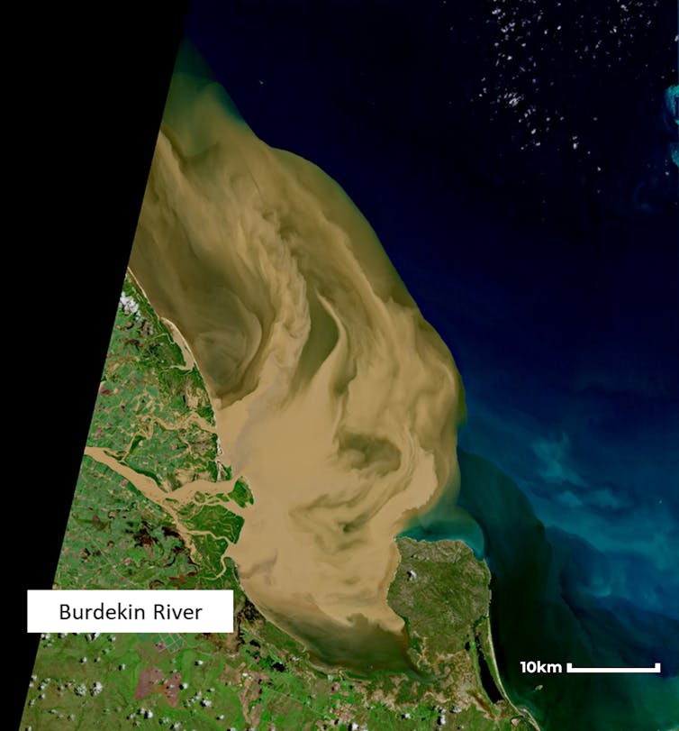 satellite image of sediment in floods Queensland.