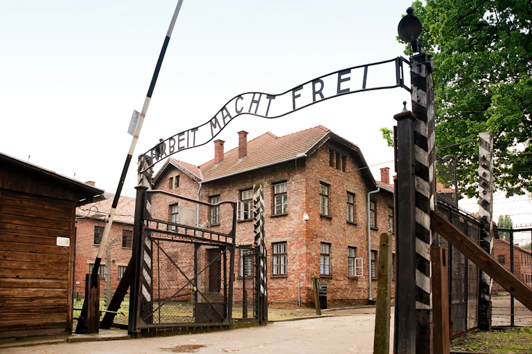 File photo of the entrance to Auschwitz concentration camp with the sign 'Arbeir Macht Frei'.
