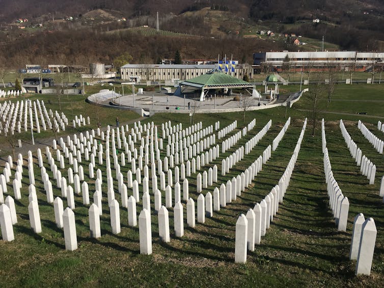 Rows of graves at the Srebrenica memorial in Bosnia and Herzegovina.