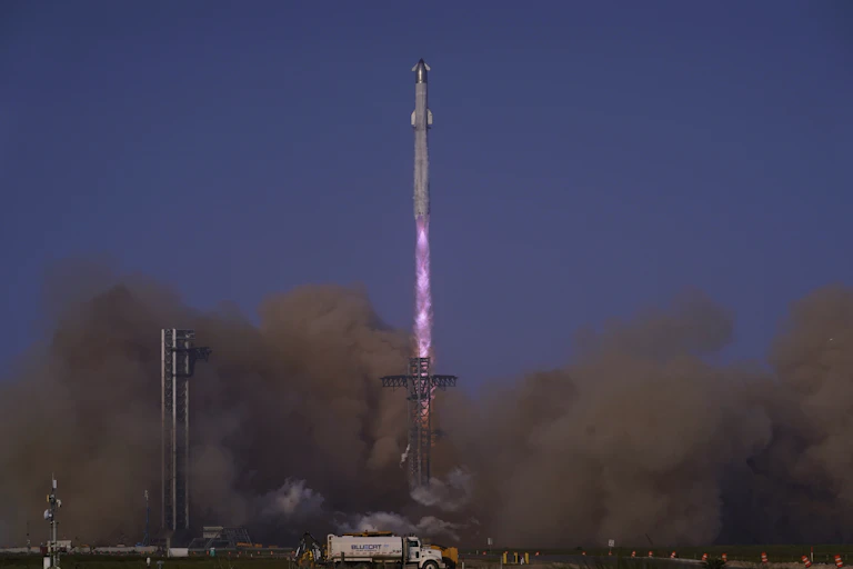 A large rocket launching into space.