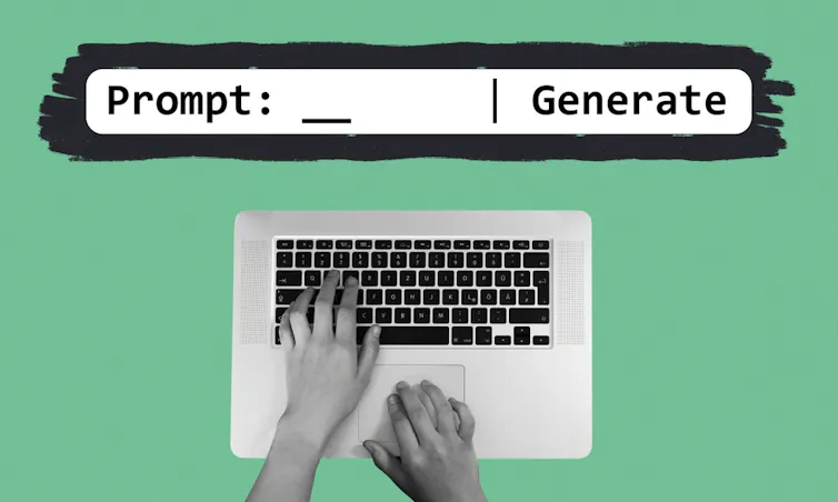 Hands typing a question into an AI