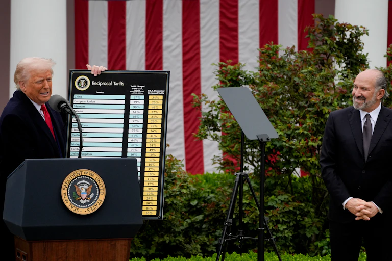 donald trump with liberation day tariffs board