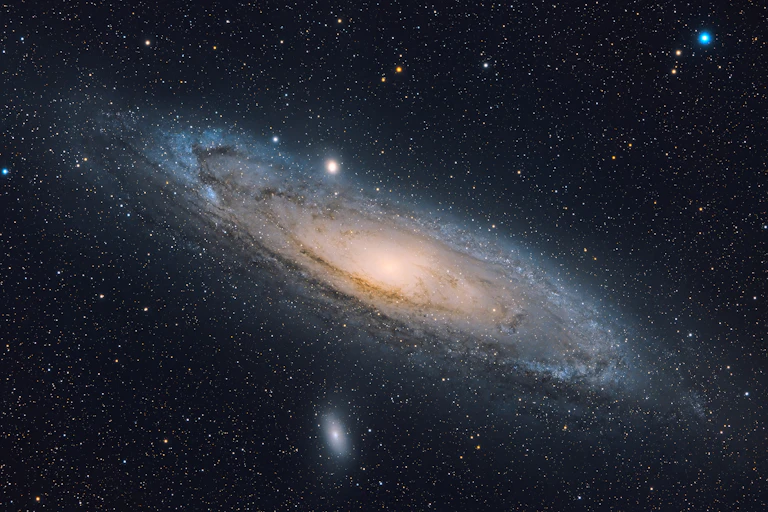 The Andromeda galaxy floating in space.