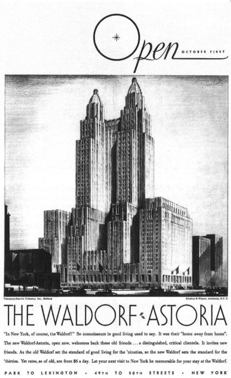 The Waldorf Astoria: what the historical past of this mythical lodge says about these days’s disaster of the American status quo 4 Archive image of a black and white ad from the 1930s.