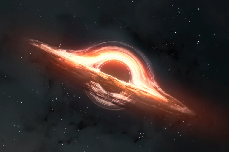 3D illustration of big glowing black hole in space