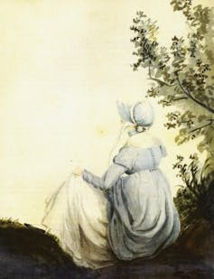 For Jane Austen and her heroines, strolling was once greater than a hobby – it was once a type of resistance 2 Jane Austen in a watercolour painting, facing away from the painter