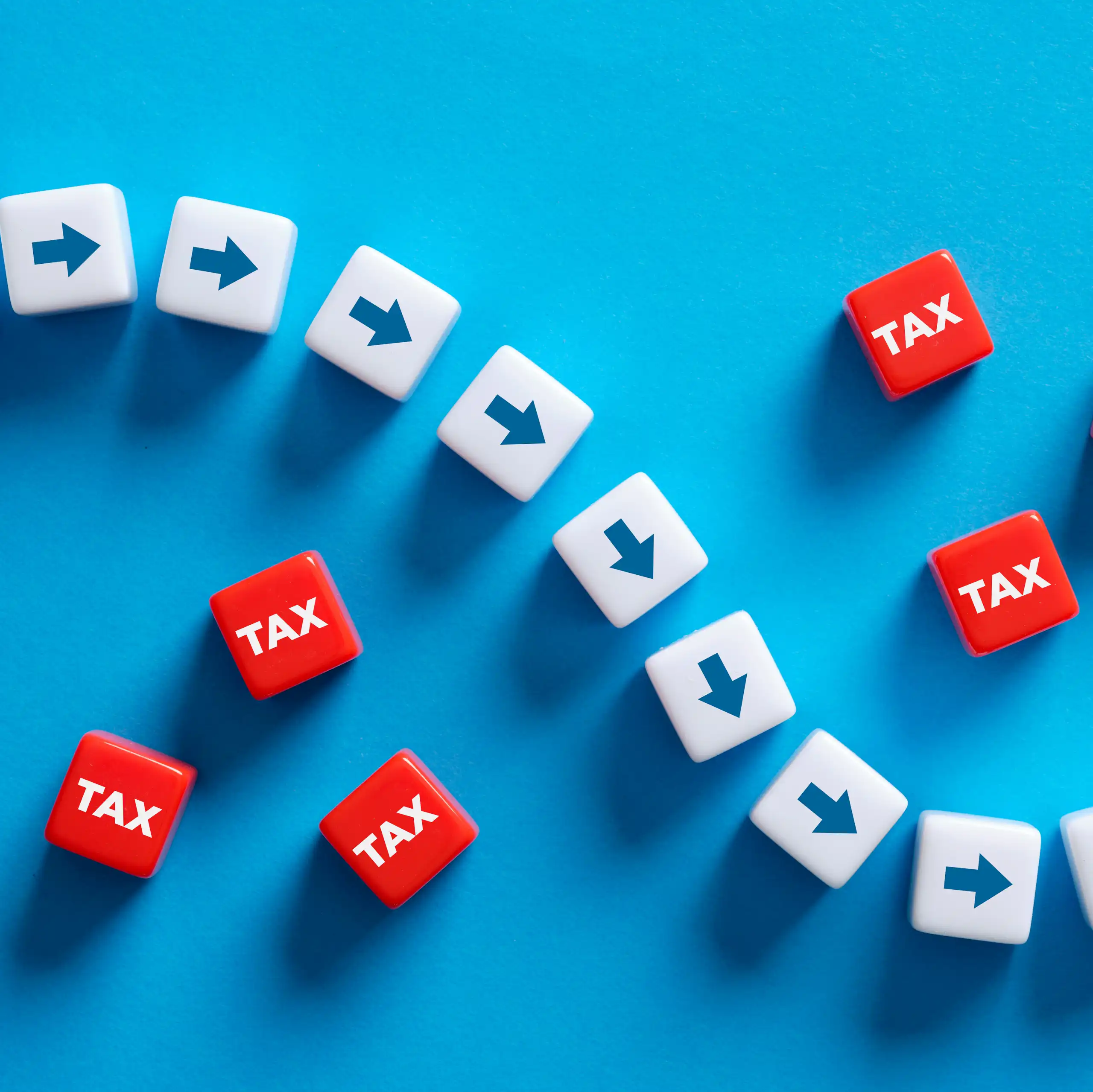 Illustration of arrows plotting path through blocks mark tax to show tax avoidance.