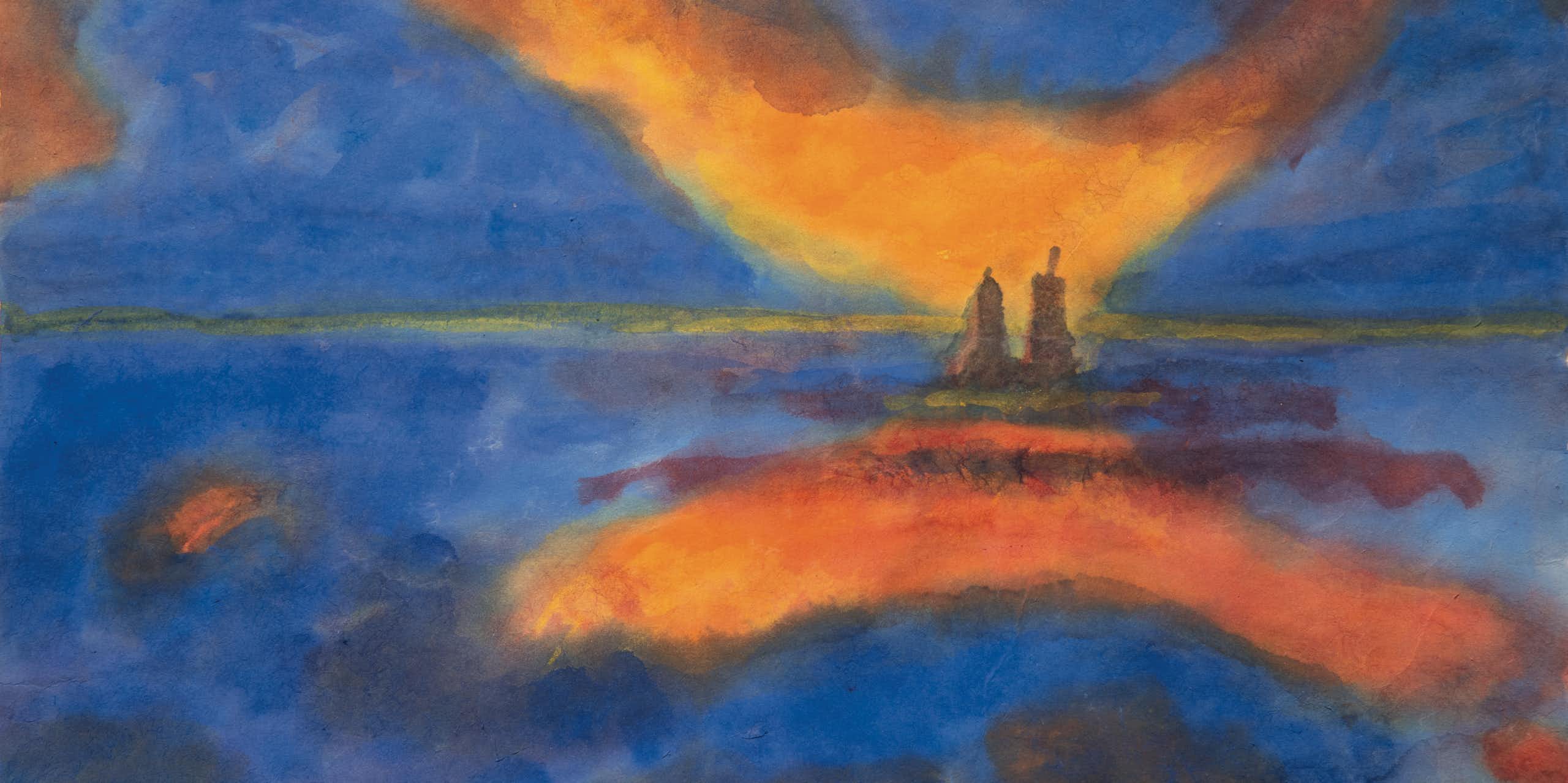 An image of a painting by Emil Nolde called Red Clouds. It is a watercolor on handmade paper, and it is 34.5 x 44.7 cm.