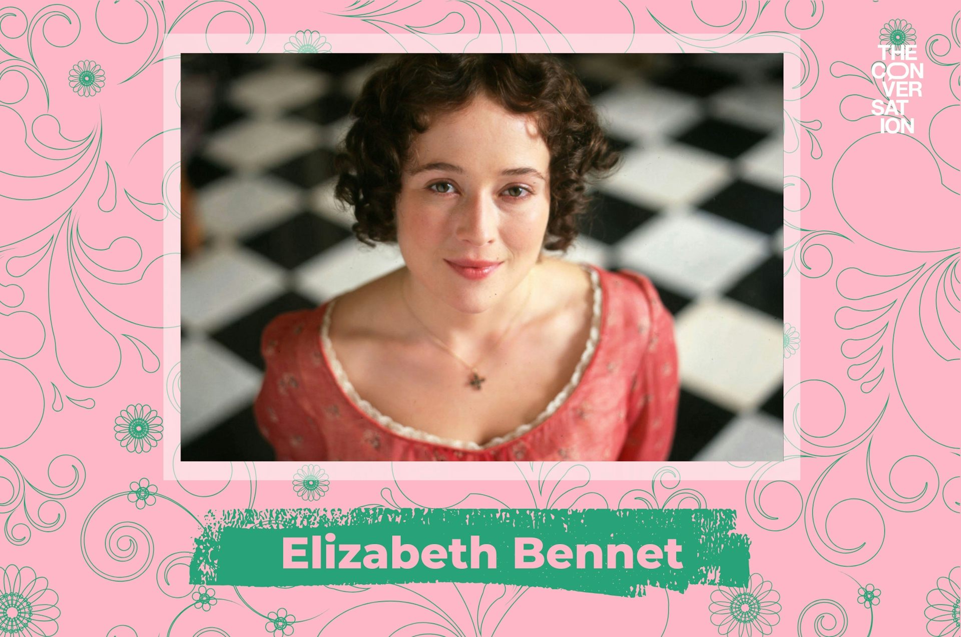 Jennifer Ehle as Lizzie Bennet, looking to camera