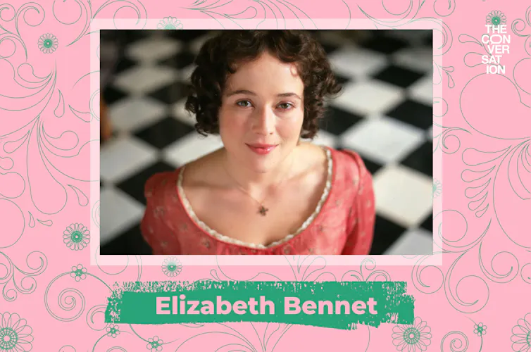 Jennifer Ehle as Lizzie Bennet, looking to camera
