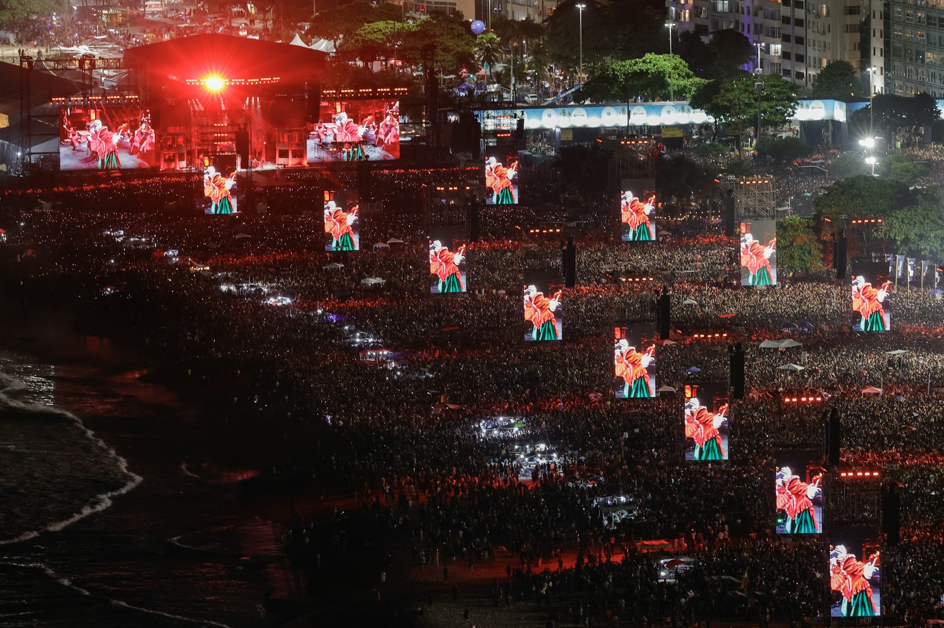 Lady Gaga performing at Copacabana beach.