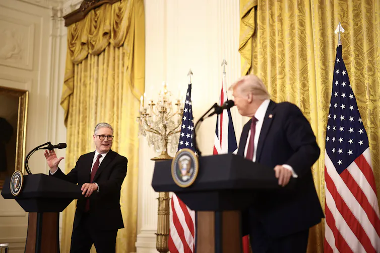 Starmer and Trump at podiums speaking in the white house