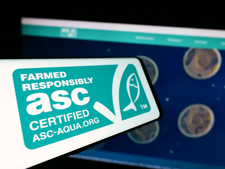 logo of the aquaculture stewardship council on a phone screen