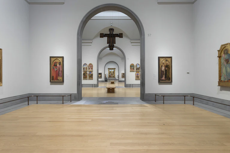 Paintings hanging in a gallery