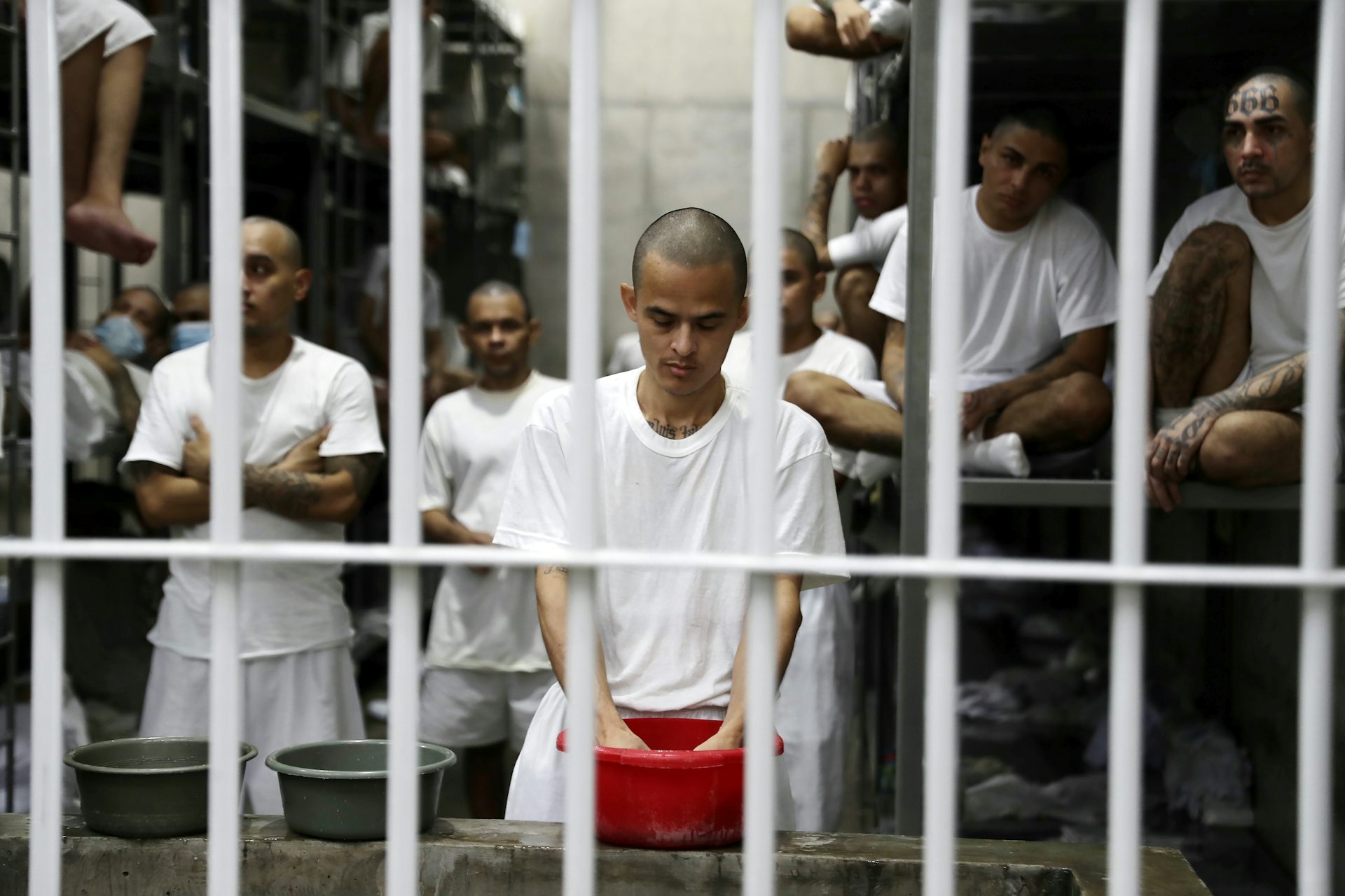Prisoners at the Center for Terrorism Confinement in El Salvador.