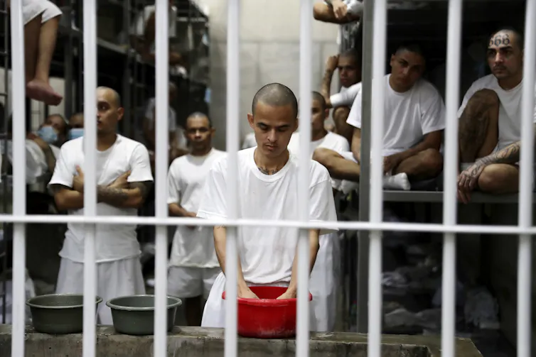 Prisoners at the Center for Terrorism Confinement in El Salvador.
