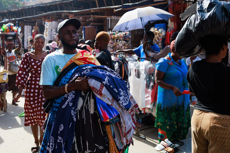 People and traders in an open market