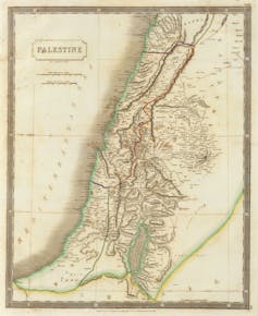 Mapa de Palestina en 1830 que muestra las subdivisiones otomanas.