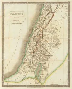 Mapa de Palestina en 1830 que muestra las subdivisiones otomanas.