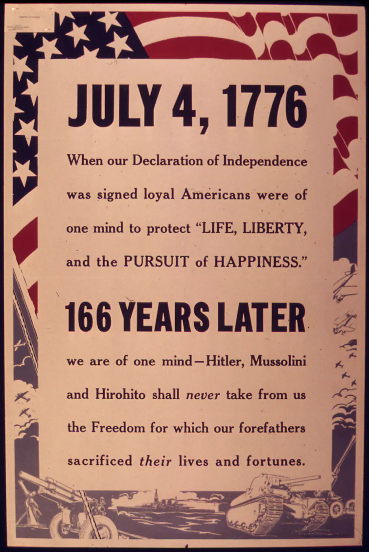 A poster reminding Americans of the history of the Declaration of Independence, printed in 1942.