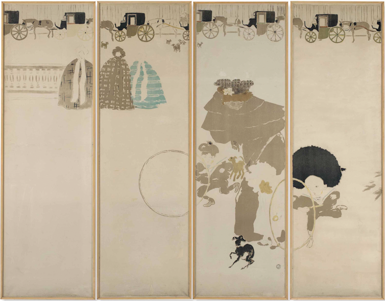 Hokusai painter used to be icon in France prior to he used to be identified in Japan 4 Pierre Bonnard, Promenade des Nancoue, Friza des Fiacres, Paravent, 1897