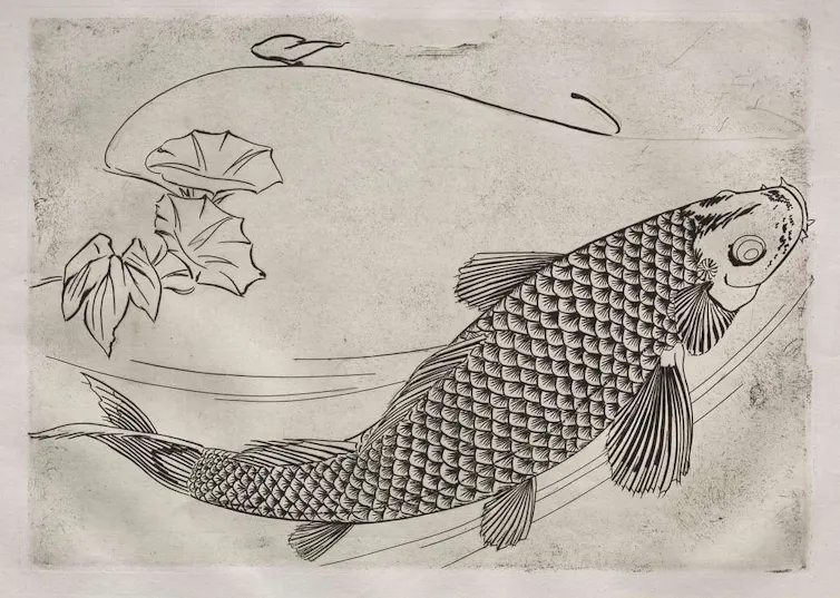 Félix Bracquemond, Carpe, motif pour le Service Rousseau, 1866.
