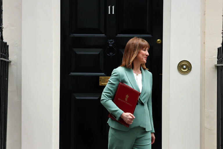 uk chancellor rachel reeves leaves 11 downing street before delivering her spending review