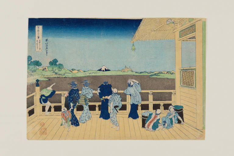 Le pavillon Sazai au Gohyaku Rakanji (temple des cinq cents Arhats) © Hokusai-kan Museum. Obuse Dans le cadre de l'exposition « Hokusai (1760-1849), chefs d’œuvre du musée Hokusai-kan d'Obuse » au Château des ducs de Bretagne du 28 juin au 7 septembre 2025