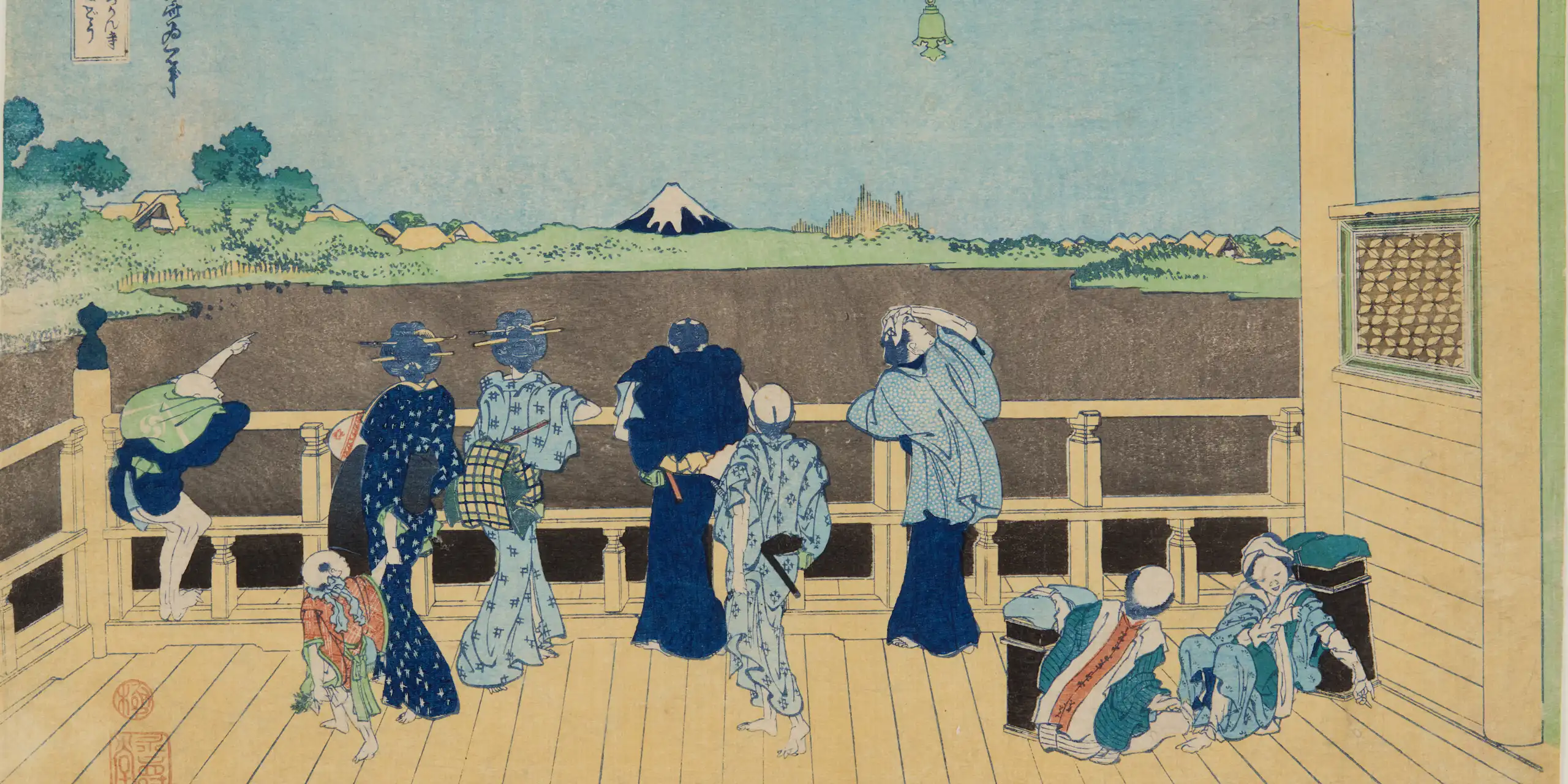 Le pavillon Sazai au Gohyaku Rakanji (temple des cinq cents Arhats) © Hokusai-kan Museum. Obuse Dans le cadre de l'exposition « Hokusai (1760-1849), chefs d’œuvre du musée Hokusai-kan d'Obuse » au Château des ducs de Bretagne du 28 juin au 7 septembre 2025
