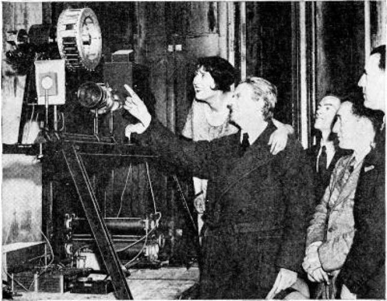 John Logie Baird operating his mechanical television system in 1931.