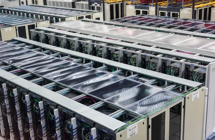 Banks of servers.