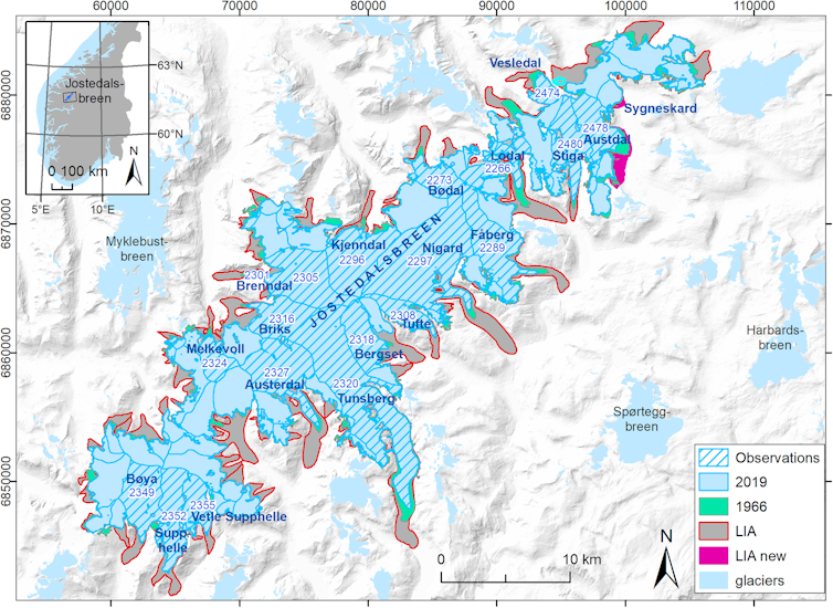 Map of ice cap in Norway
