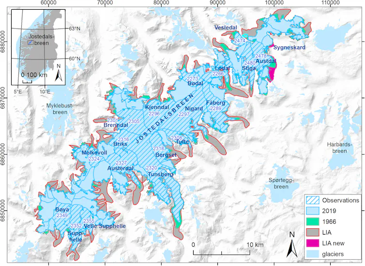 Map of ice cap in Norway