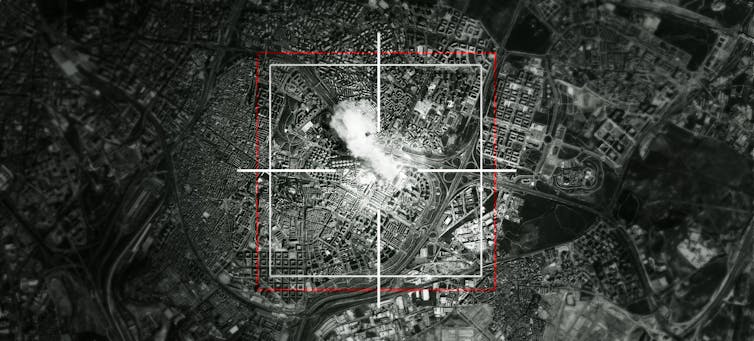 Britain’s plan for defence AI dangers the moral and prison integrity of the army 1 A satellite image of an unknown urban landscape, with a target around where an explosion is taking place