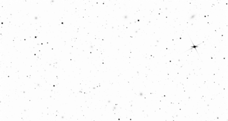 Rubin simulation with PhoSim, showing black dots representing stars and galaxies against a bright background
