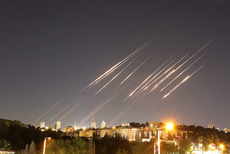 Ballistic missiles above Jerusalem.