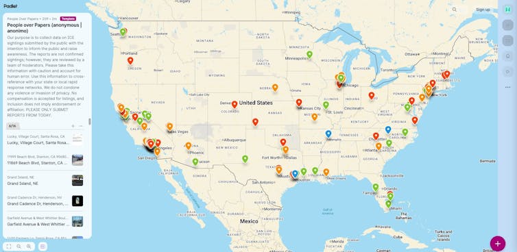 A map of the United States with pins of different colors on dozens of locations