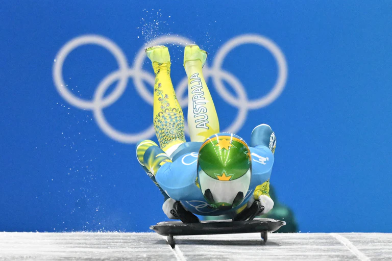Australia's Jaclyn Narracott competes in the women's skeleton at the Beijing 2022 Winter Olympics.