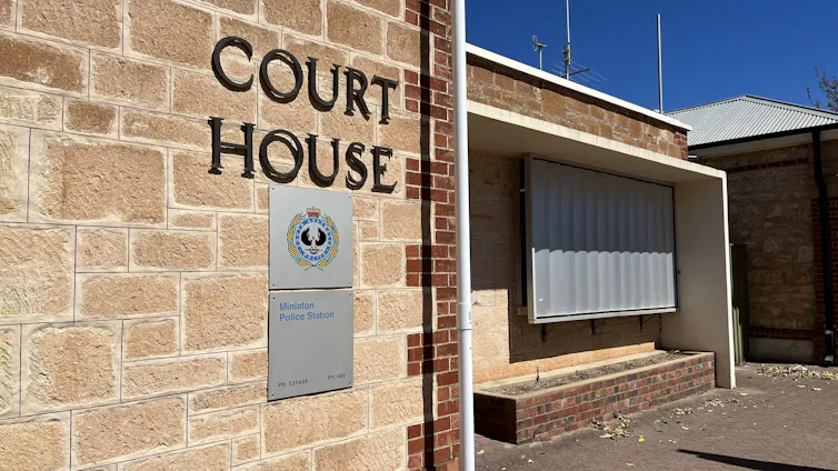 A sign displays the words court house