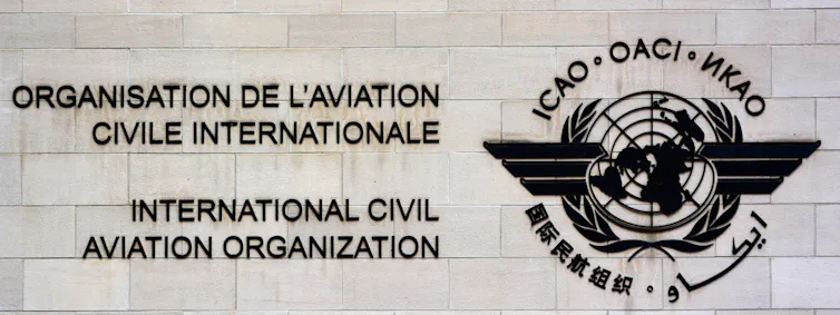 Signage on the headquarters of the International Civil Aviation Organization