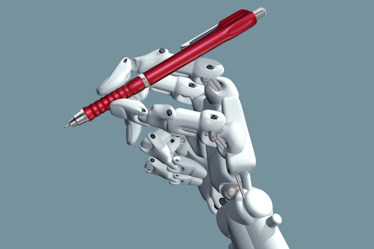 Robotic hand holding a pencil