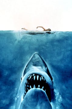 A film poster for the film Jaws.